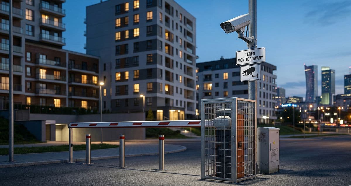 Szlaban CAME GARD na parkingu firmowym w Warszawie z oświetleniem LED